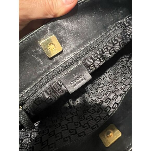 Gucci Handbag Authentic Black Suede Leather Handle Authentic w serial # Vintage - Picture 6 of 12